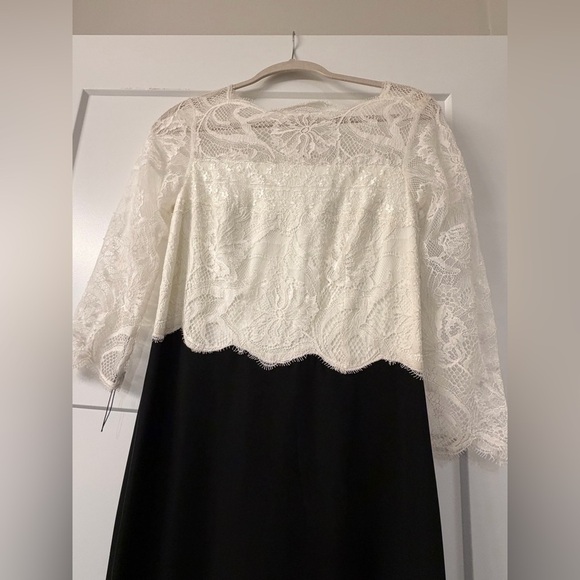 New Tadashi Shoji Lacecrepe Gown in Ivory and Black - Picture 8 of 10